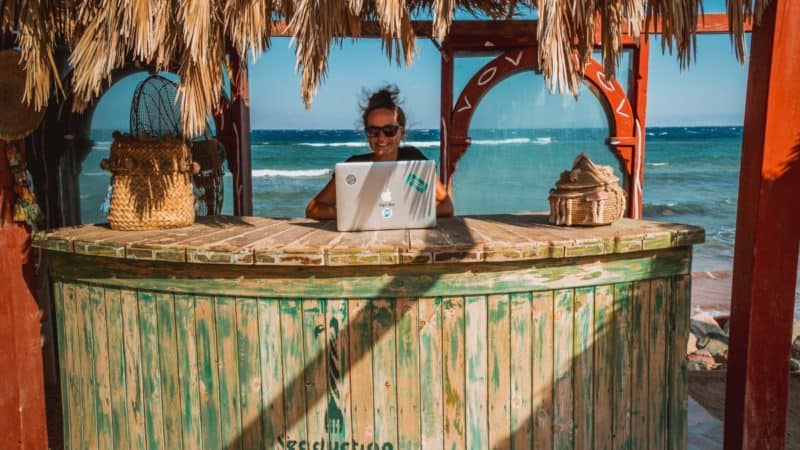 Remote worker visa digital nomad at beach in Egypt